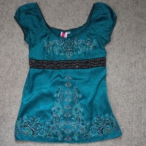 Heart Soul Teal Embroidered Blouse